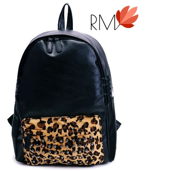 Black PU Leather Leopard Stud